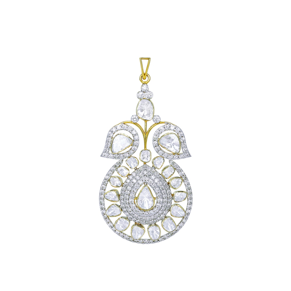 Symmetrical Polki Pendant with Pear-Shaped Diamonds